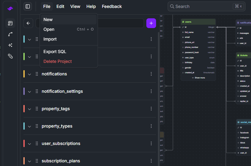 StackRender create new database diagram