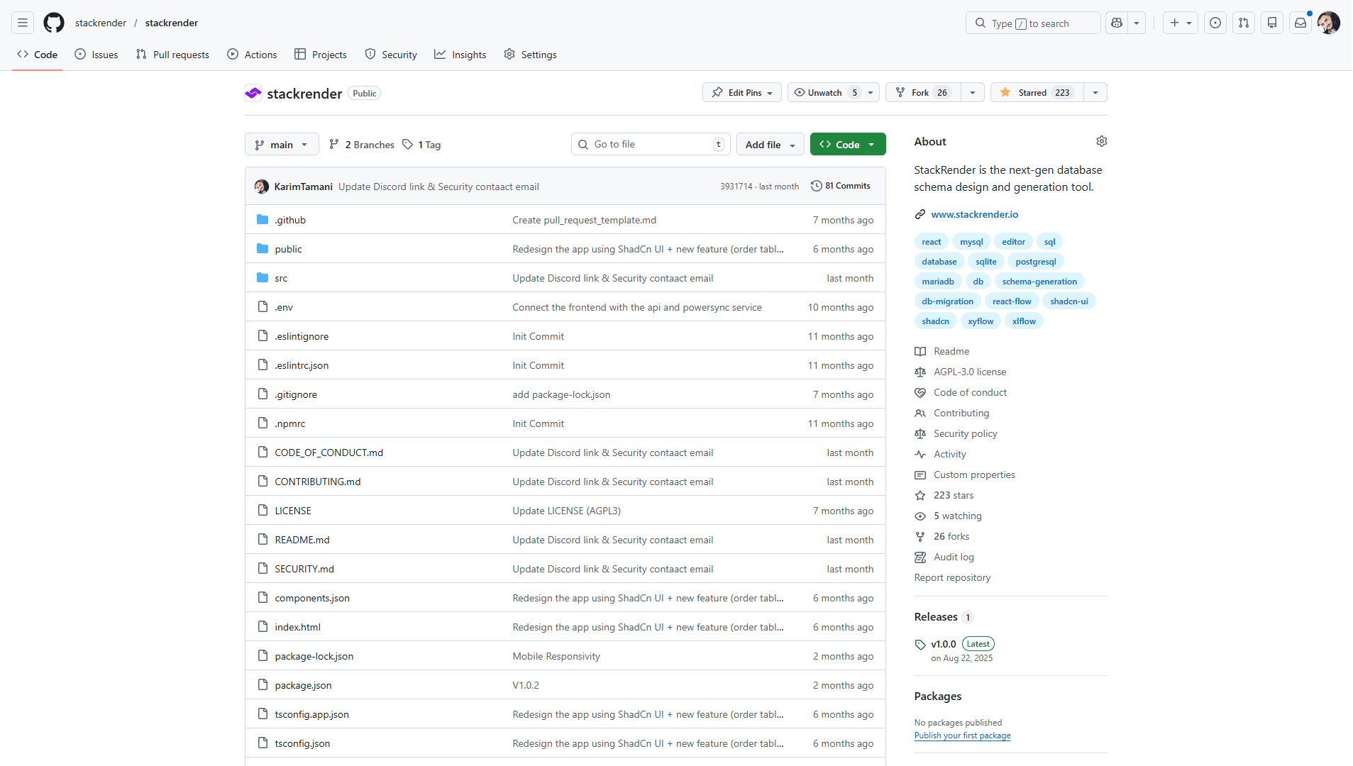 StackRender open source database schema editor repo