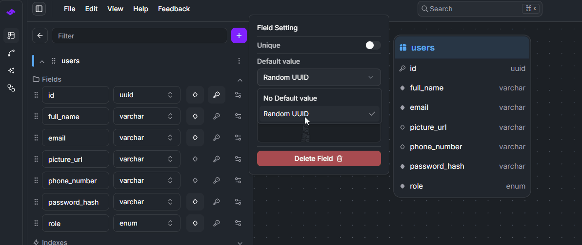 StackRender PostgreSQL UUID UUIDv4 