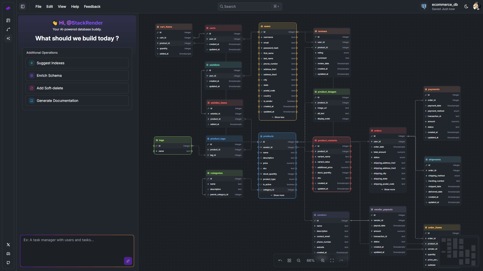 StackRender - Database schema editor and database migration generator