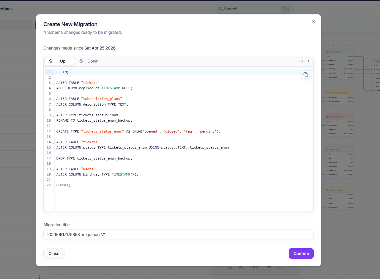 StackRender Generate Migration Dialog