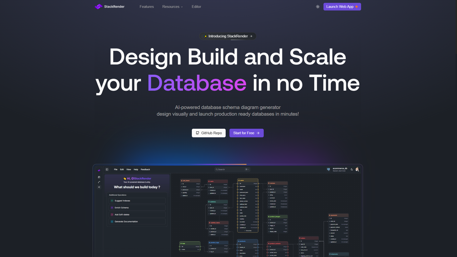 StackRender: From an Idea to production-ready database in no time